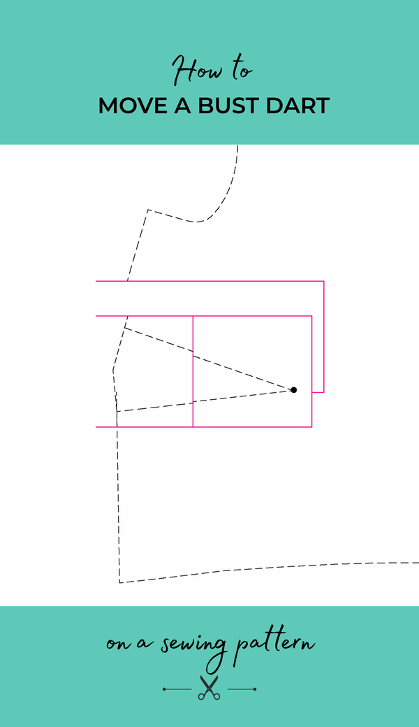 How to move a bust dart on a sewing pattern. Diagram shows bust dart on bodice moved vertically and horizontally..